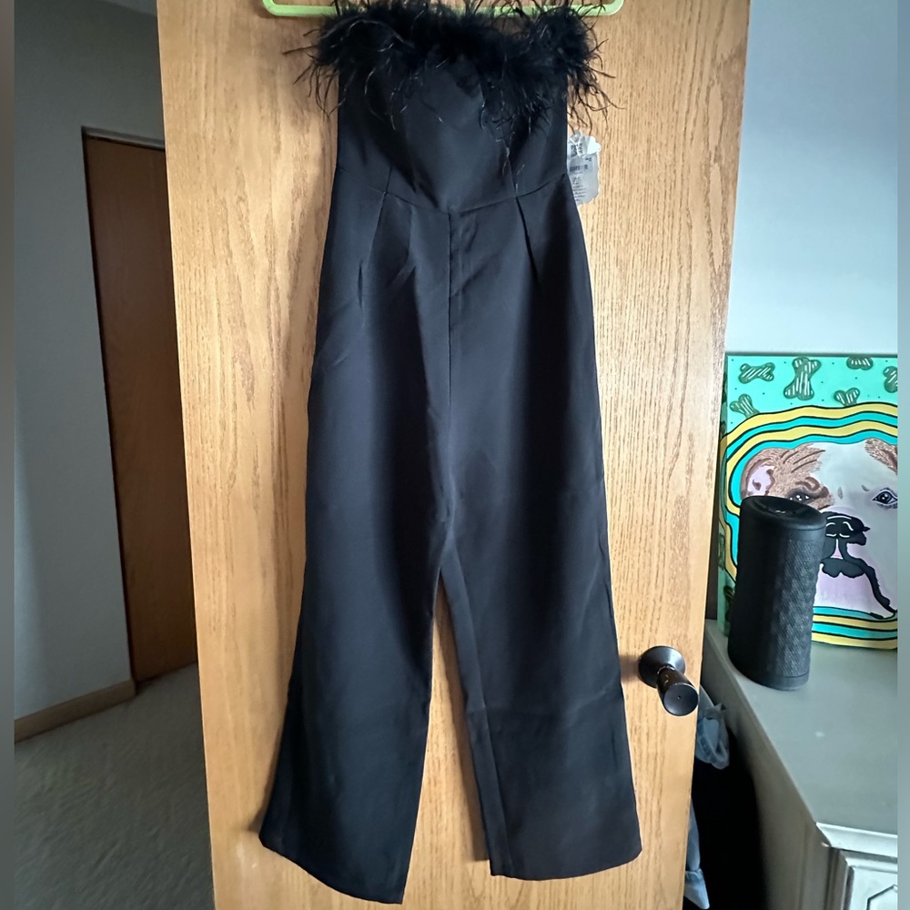 Altard state feathered black jumpsuit xsmall
